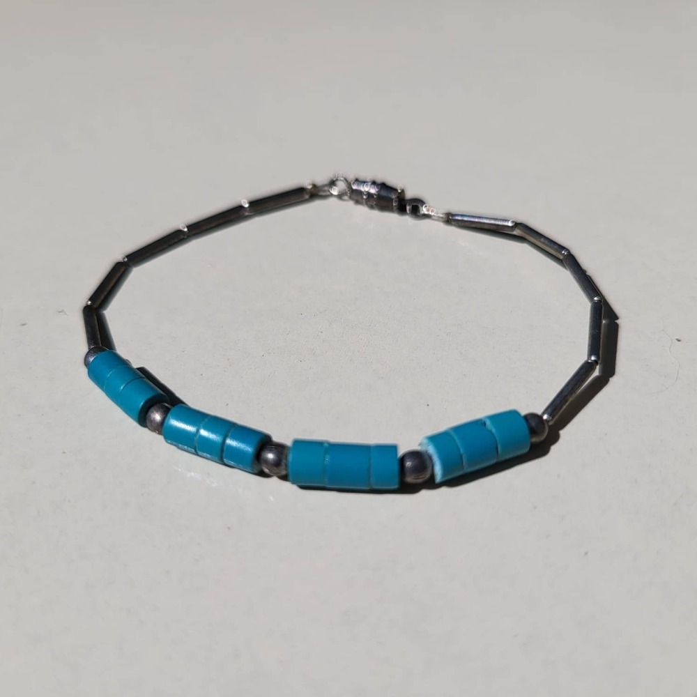 Vintage Liquid Silver Turquoise Bead Bracelet Blue Southwestern Native